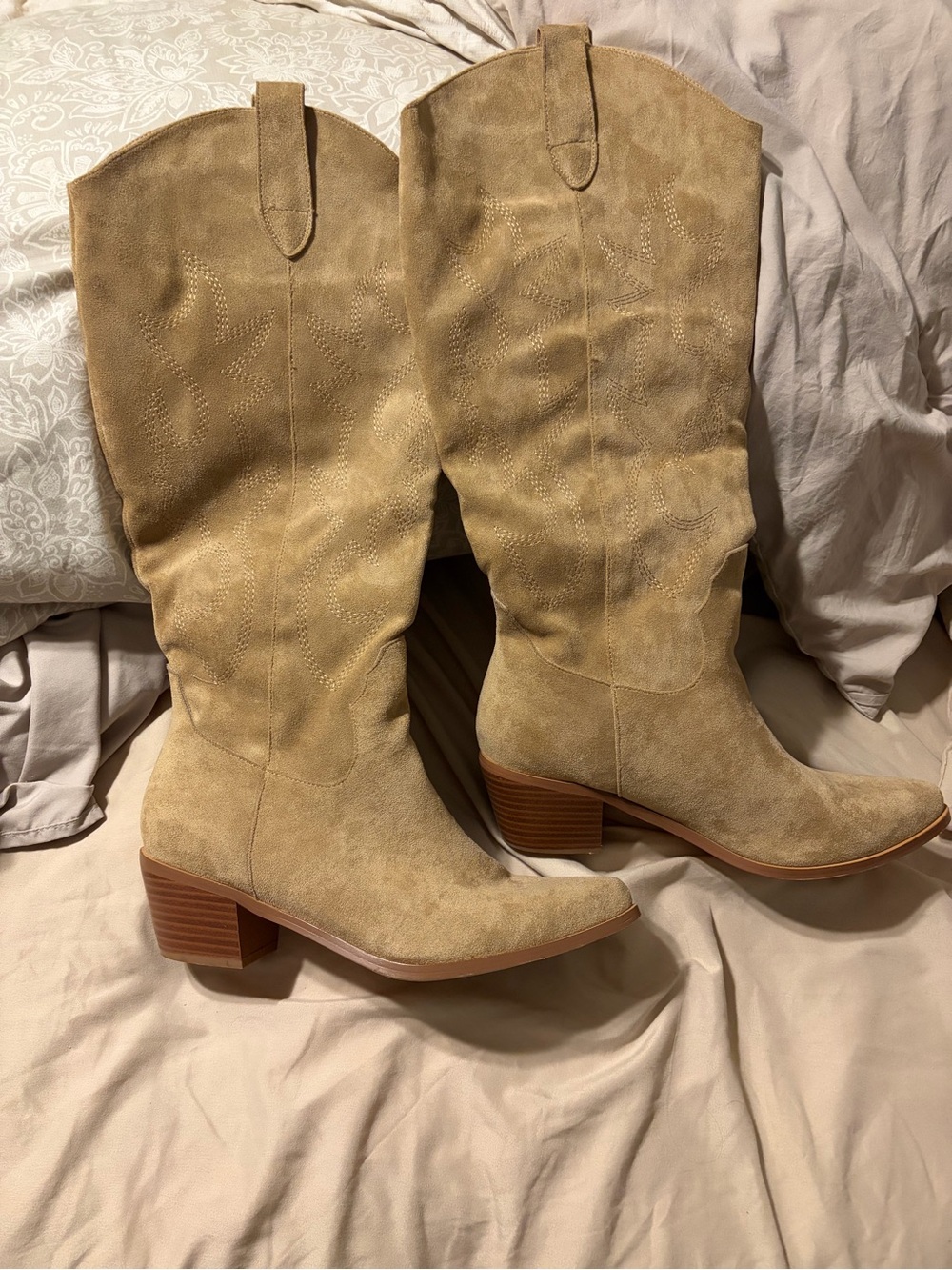Women's Tan Suede Western Mid-Calf Boots